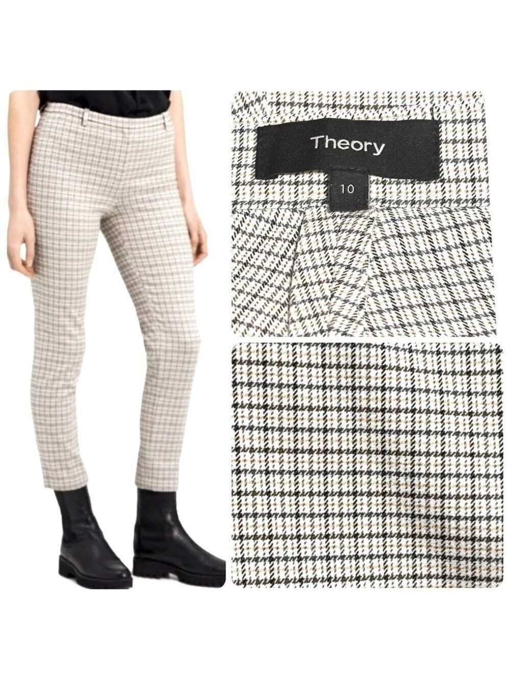 THEORY Classic Skinny Pants Cropped Plaid Stretch Ankle Trousers Size 10